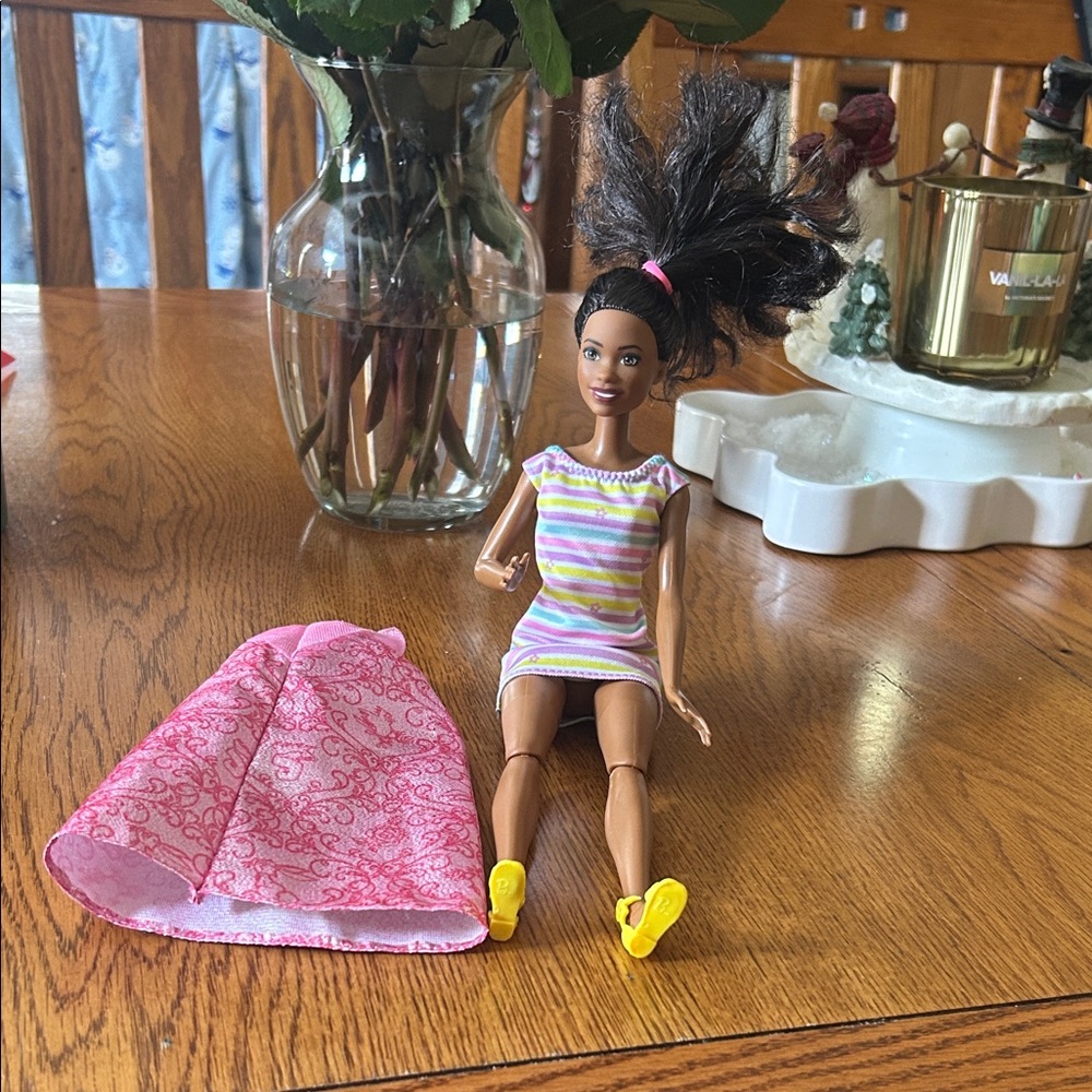 Barbie Doll with Striped Dress and Pink Accessories